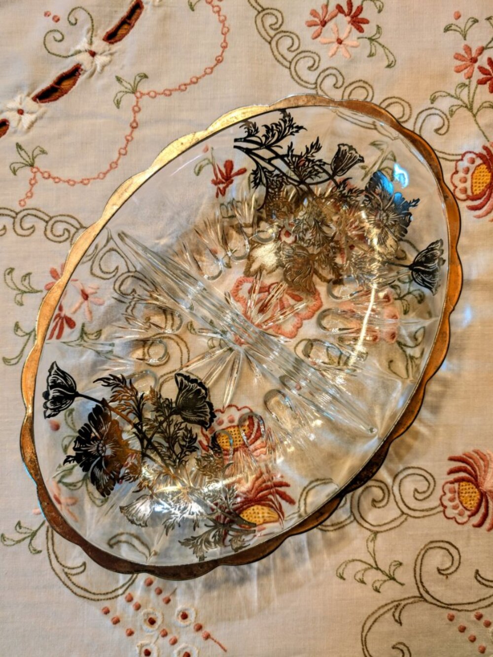 SILVER CITY GLASS CO - Flanders Poppy - Divided Relish Dish - Sterling - VTG - Picture 8 of 9